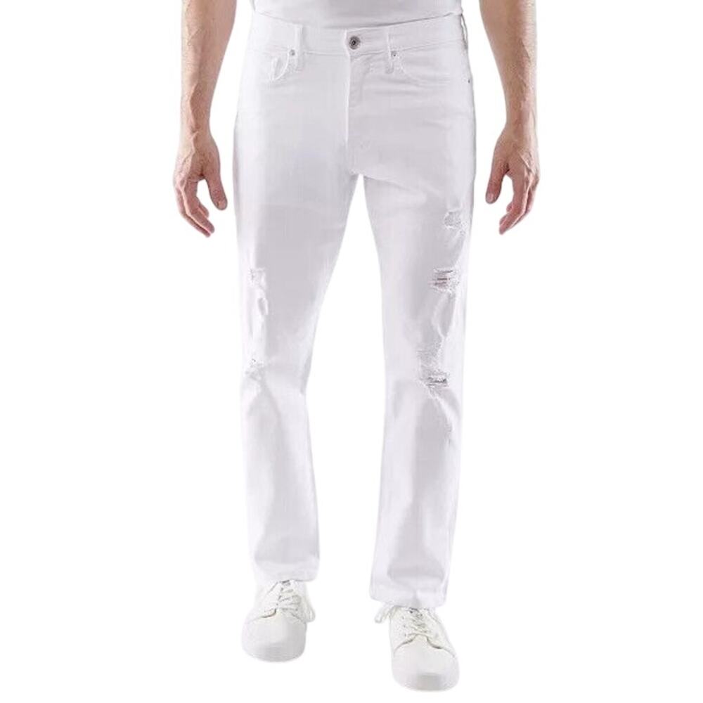 LAZER Men's Slim-Fit Stretch Jeans White Denim